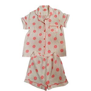 Sassy Shortcake Large Pajama Shirt Short Set White Pink Smiley Face Short Sleeve